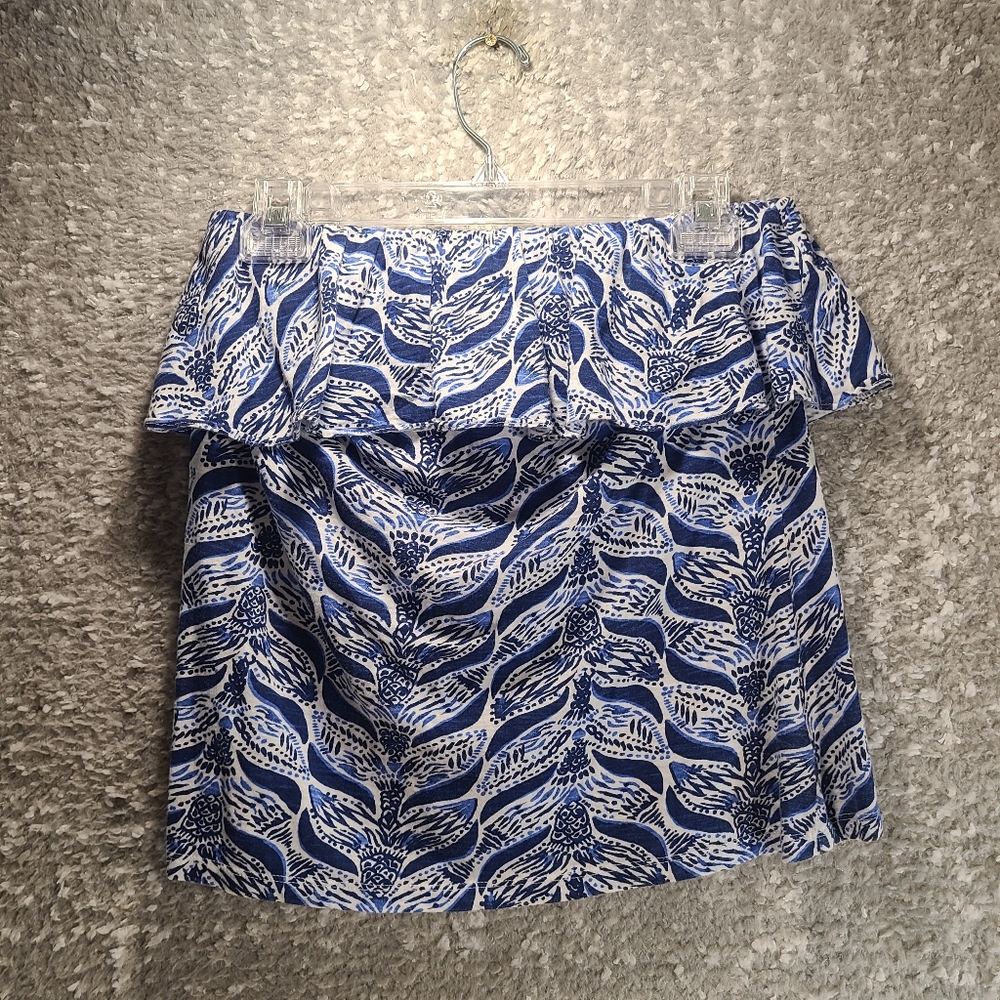 Lilly Pulitzer Off the Shoulder Colorful Cotton M Blouse Tropical Blue White